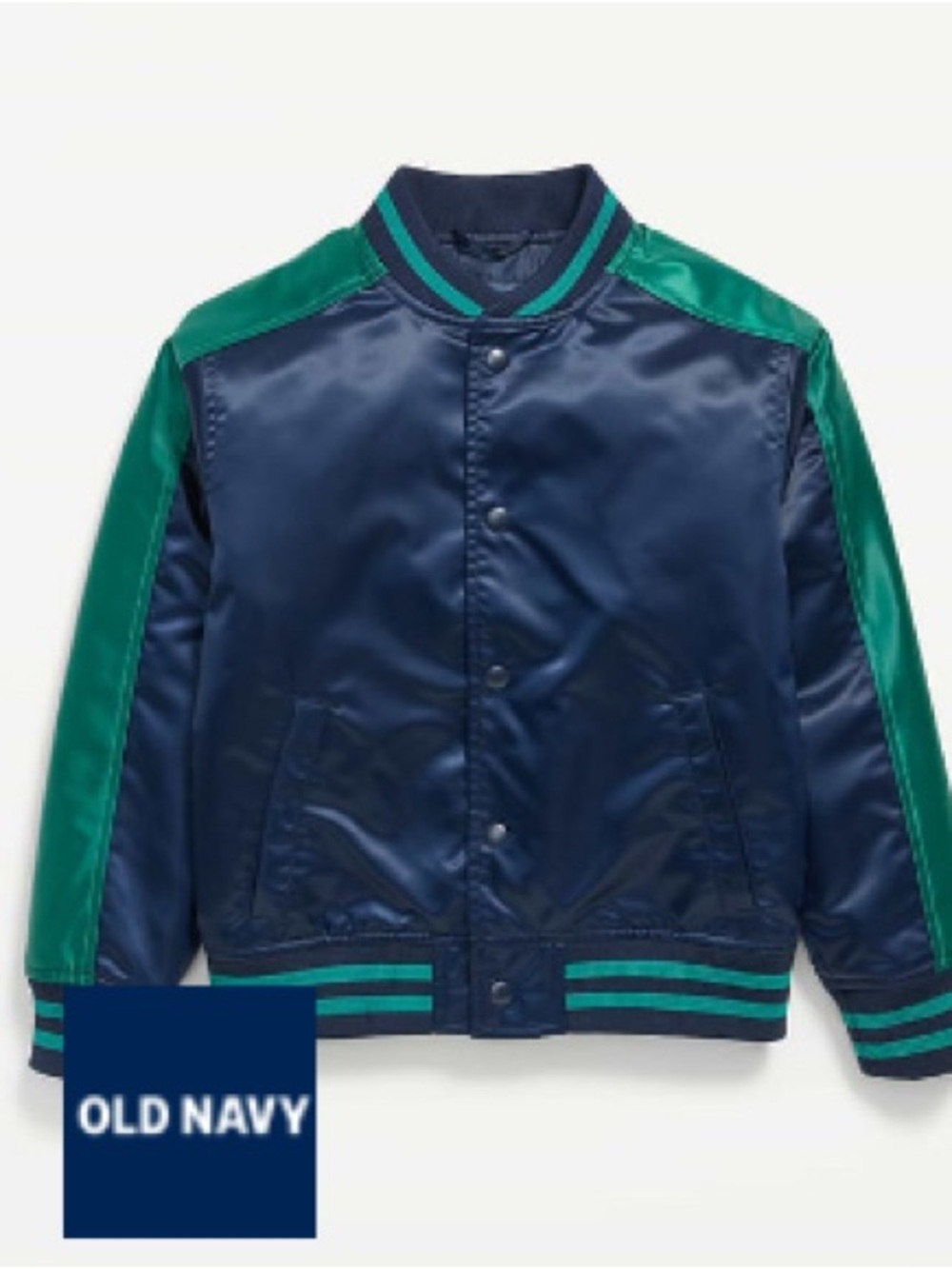 Old Navy Boys Navy and Green Satin Bomber Jacket
